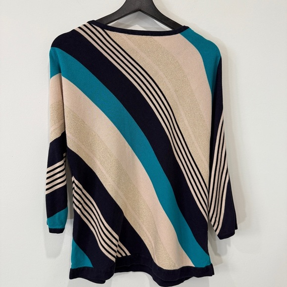 Tanjay Striped Teal and Beige Sweater - Picture 15 of 15